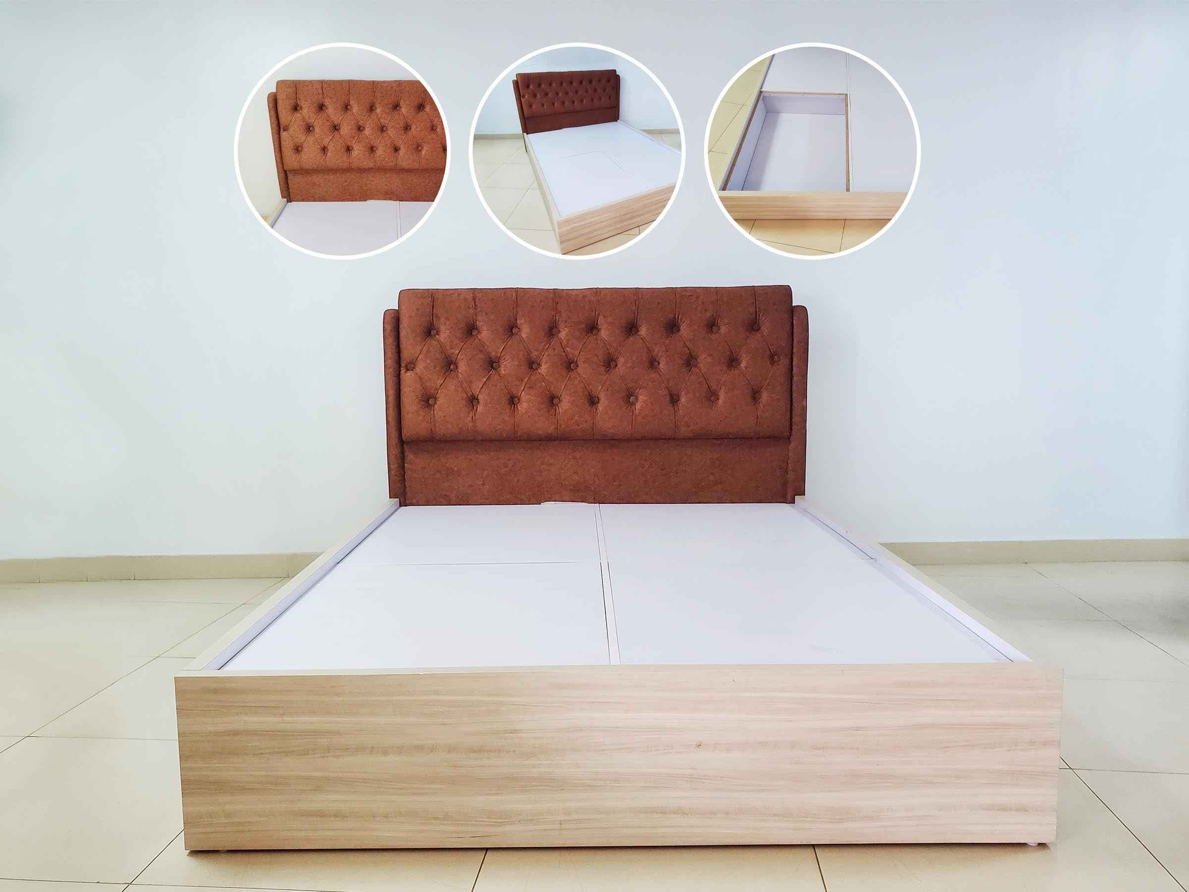 Brown Fabric Padded Queen Size Bed