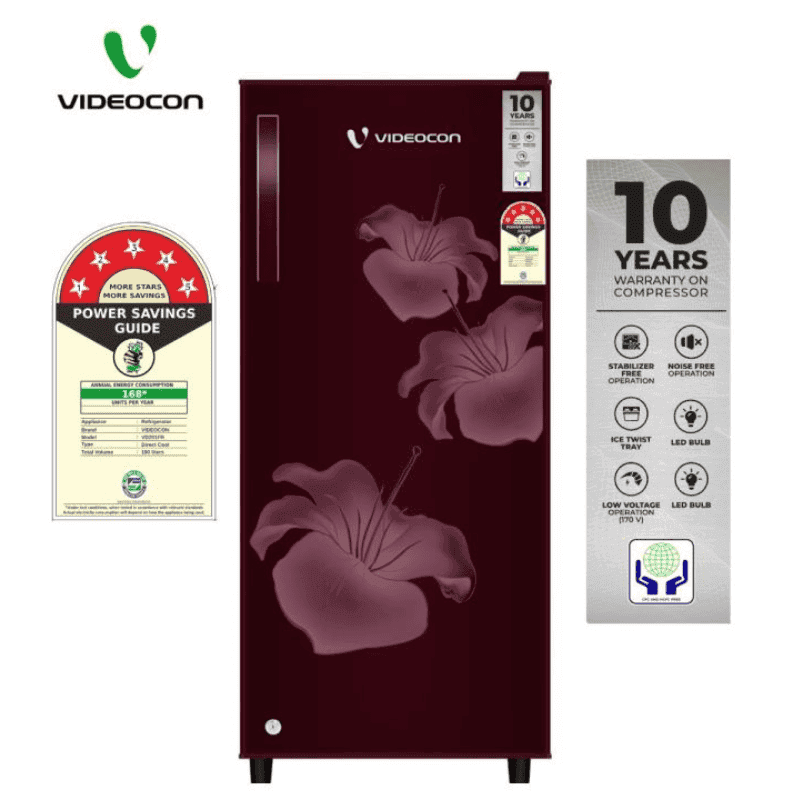 Videocon 190L Single Door Refrigerator with Jumbo Freezer (Red)